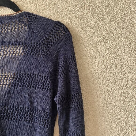LUCKY BRAND Womens Blue Cardigan Sweater Knit Crochet Knit Size Medium - Picture 6 of 15